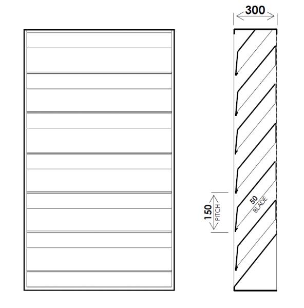 Acoustic Louvre Model AL3015, 300 mm deep - 150 mm Pitch Horizontal Metal Louvres