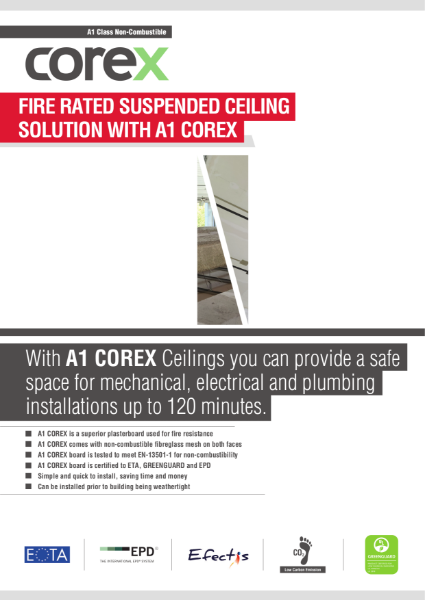 Kemwell Corex A1 Board Fire Rated Ceilings Information Sheet