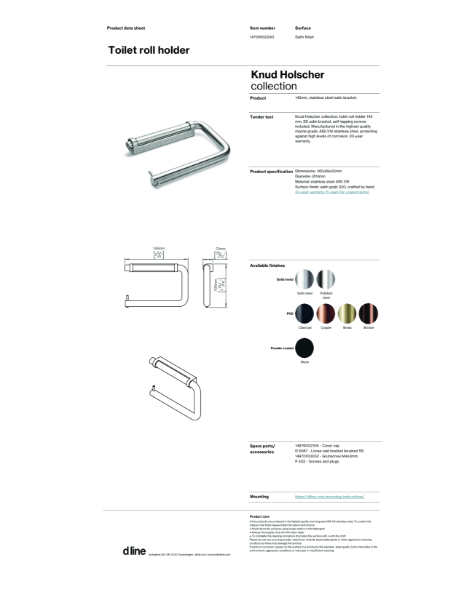 Toilet roll holder 145mm (data sheet)