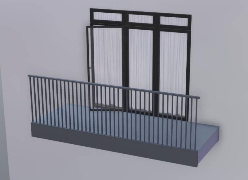 Vertical Bar Glide-On Cassette Balcony Between Walls, with Positive Drainage