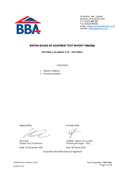 Specwall - BBA - Flexural Test - BS EN 12390-5:2019