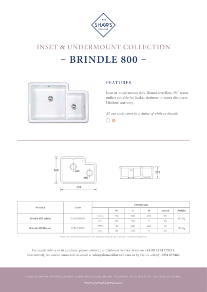 Brindle 800 Single Bowl Kitchen Sink - PDS