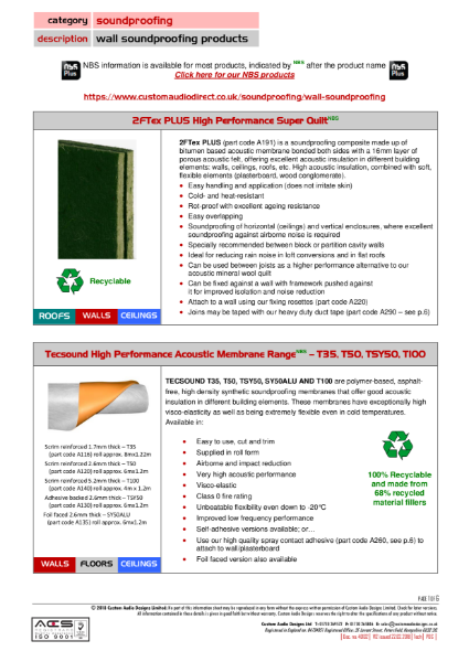 Wall Soundproofing & Acoustic Insulation Product Range