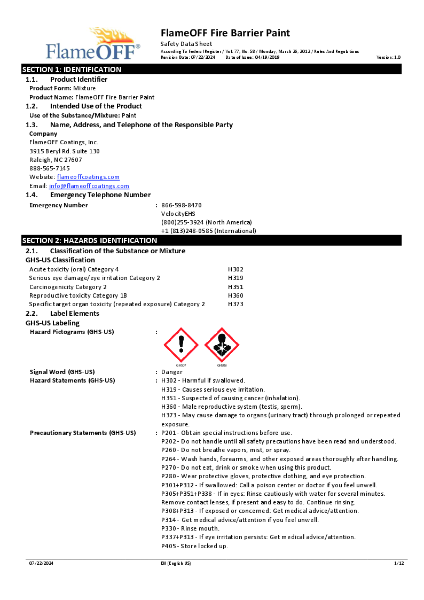 FlameOFF Fire Barrier Paint SDS