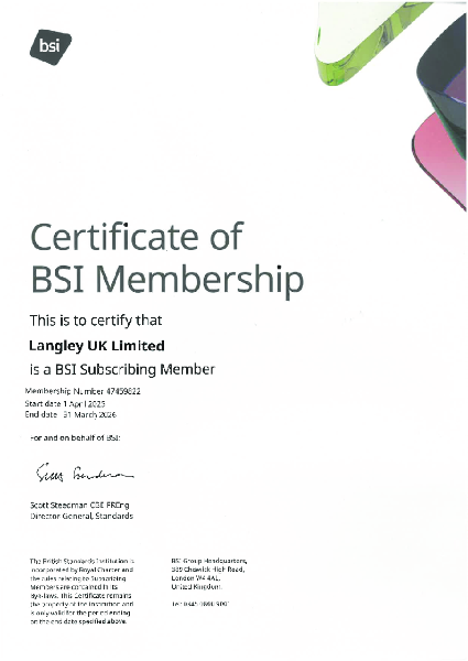 Langley UK - British Standards Institue (BSI) Certificate of Membership