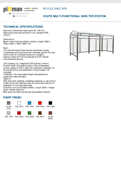 Voute Bike Shelter Data Sheet