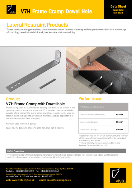 V7H Frame Cramp Dowel Hole - Data Sheet