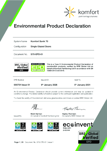 S70-EPD-01 | Sonik 70 | Single Glazed | Environmental Product Declaration