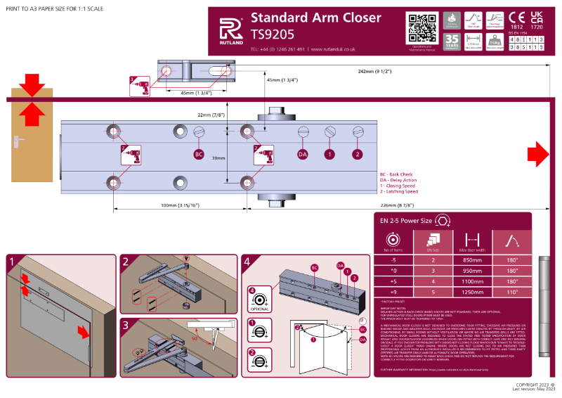 TS.9205 Fitting Instructions – Pull side (standard arm)