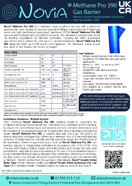 Novia Methane Pro 390 Technical Datasheet
