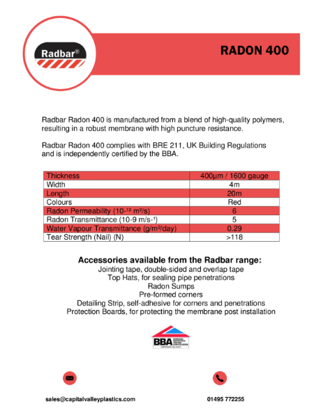 RADBAR Radon 400 Membrane Data Sheet