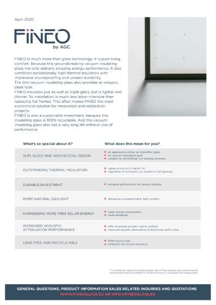 Fineo, vacuum insulating glazing by AGC