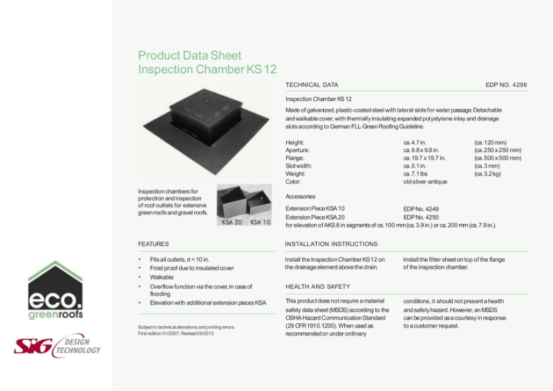 Eco Green Roofs Inspection Chamber KS12 Datasheet