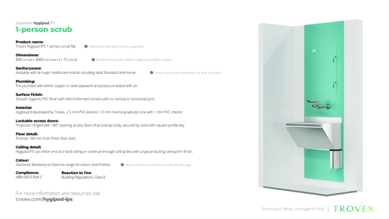 Hygipod 1-person scrub flat – Product Data Sheet