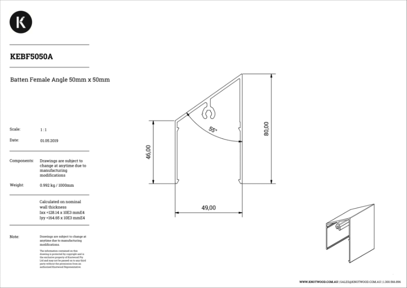 KEB8050AF 80 x 50 mm angle (F) batten