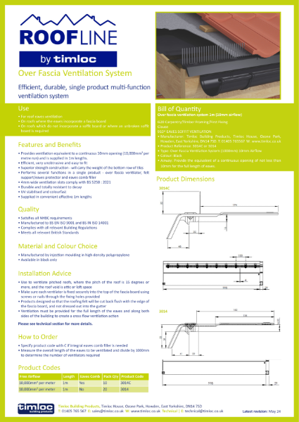 Timloc Building Products Over Fascia Ventilation System Datasheet