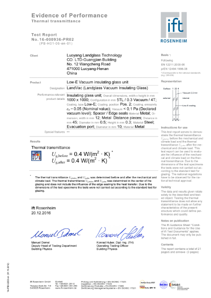 U Value Report - LandVac Vacuum Glazing