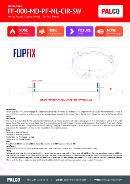 Circular Ceiling Non Fire Rated Metal Faced Access Panel