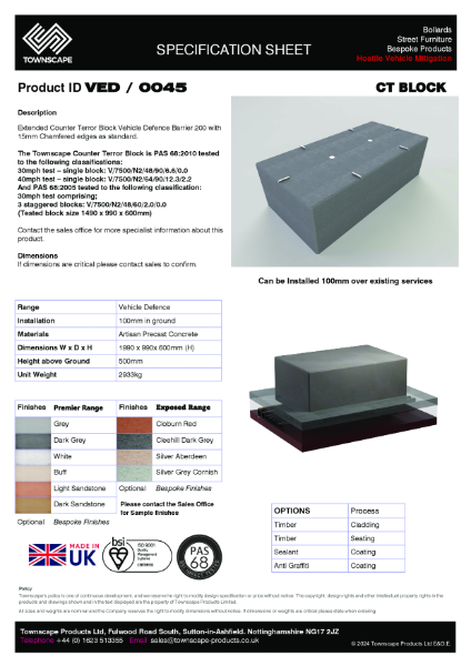 1990 X 990 X 600 Extended CT Block Specification Sheet VED0045