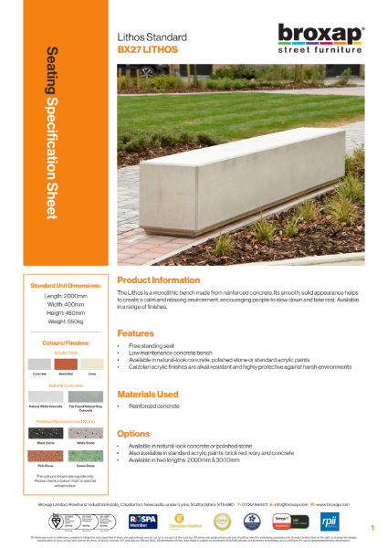 Lithos Bench Specification Sheet