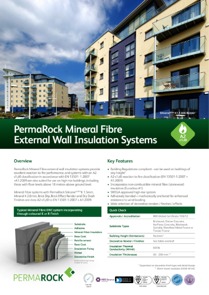 PermaRock Mineral Fibre External Wall Insulation Systems (incorporating non-combustible insulation with systems tested to EN 13501-1:2007 + A1:2009)