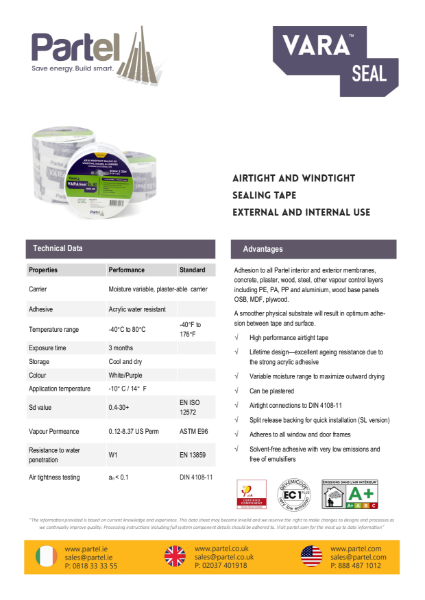 VARA Seal SL Tape Technical Data Sheet