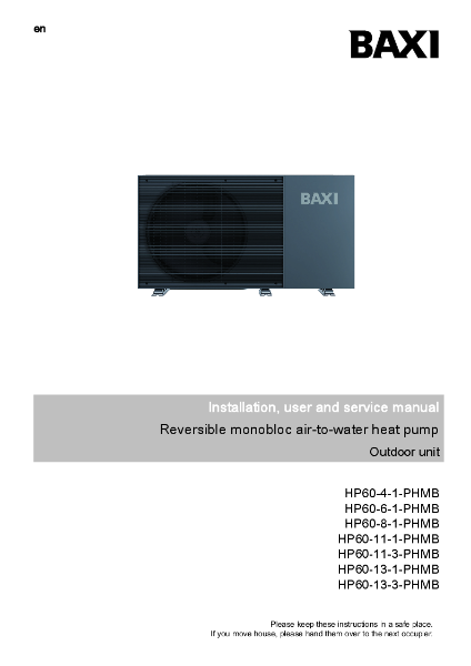 Baxi HP60 ASHP Installation User and Service Manual