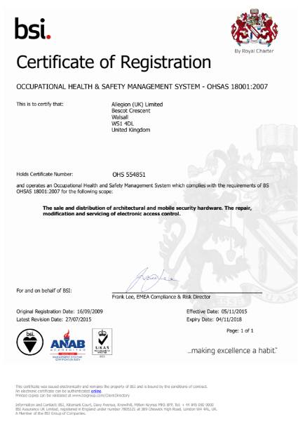 BSI Certificate of Registration OHS 554851