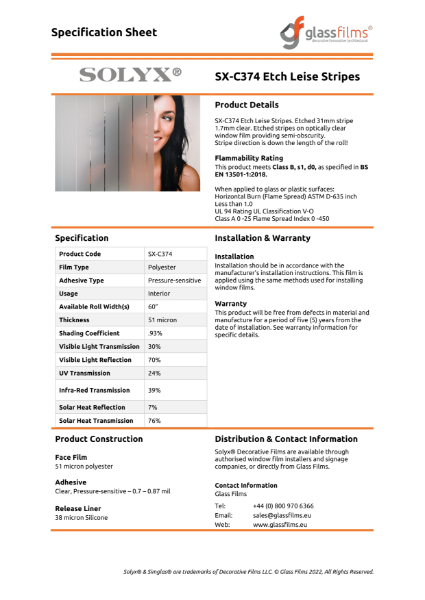 SX-C374 Etch Leise Stripes Specification Sheet