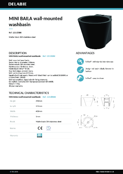 Mini BAILA basin 121180BK data sheet
