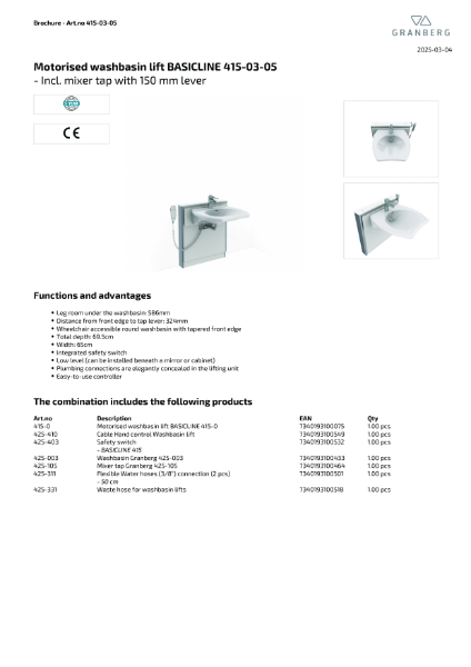 Technical Data Sheet Granberg Basicline 415-03-05