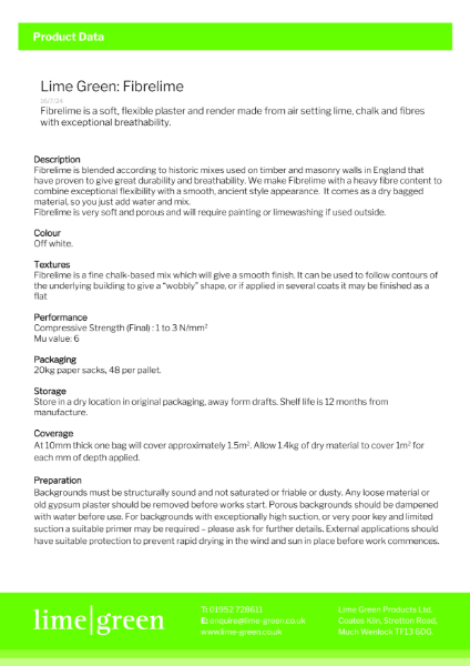 Fibrelime Technical Datasheet