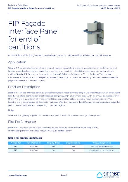Siderise FIP Façade Interface Panel Technical Datasheet v8.03