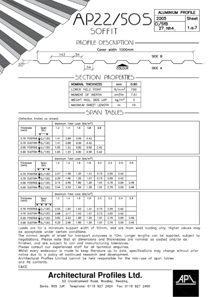 AP22/50S - Aluminium - Soffit Data sheet
