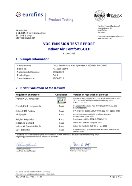 Indoor Air Comfort – Eurofins