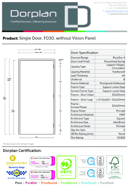 Single Door, FD30, without Vision Panel