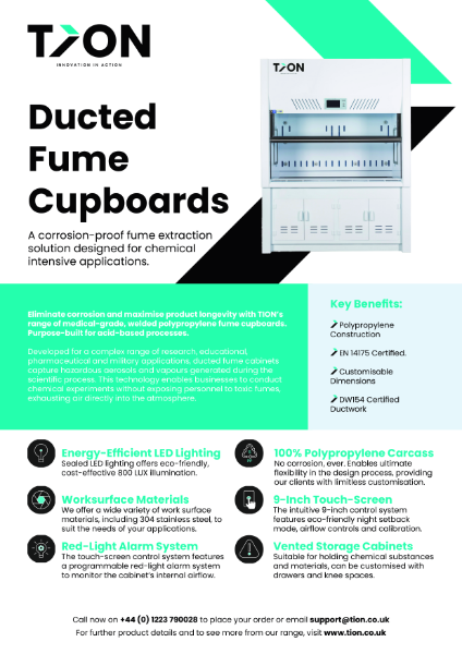 Ducted Fume Cupboard Technical Data Sheet