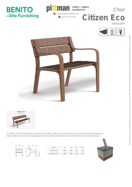 Benito Citizen Eco Recycled Park Chair Data Sheet