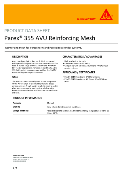 Parex® 355 AVU Reinforcing Mesh PDS