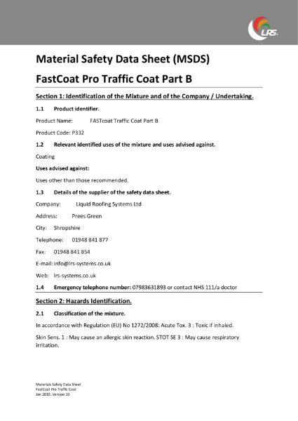 MSDS - FastCoat Pro - Traffic Coat part B