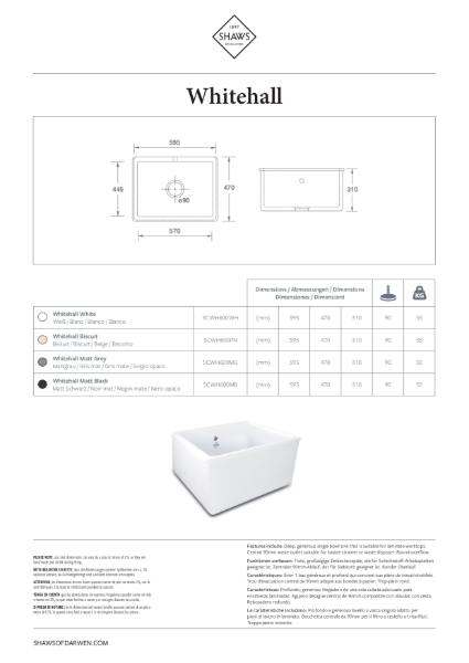 Whitehall Single Bowl Kitchen Sink - PDS