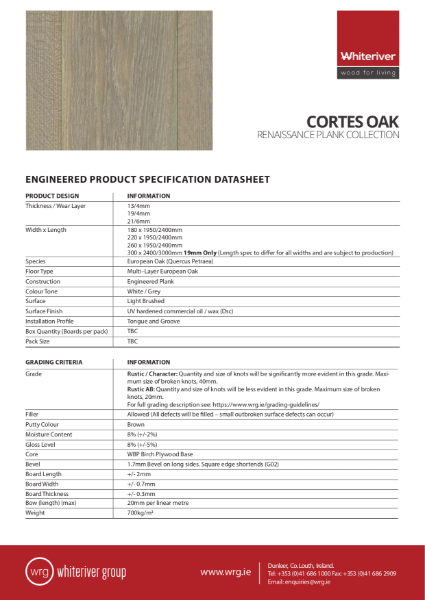 Renaissance Oak Cortes Plank Spec Sheet