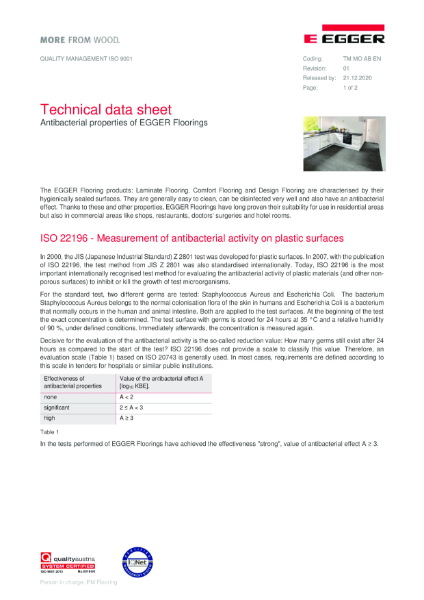 Technical Datasheet - Antibacterial Properties (Flooring)