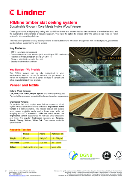 RIBline timber slat ceiling system datasheet