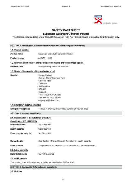 Supercast WCP Safety Datasheet