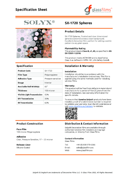 SX-1720 Spheres Specification Sheet