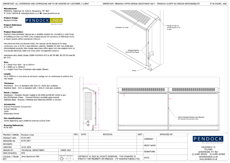 Pendock Linea - Building Linings - Perimeter Casings Metal Sloping