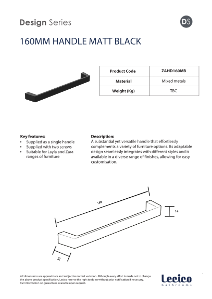 Zara Handle 160 mm - Matt Black