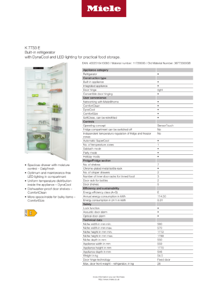 K 7733 E Product Data Sheet