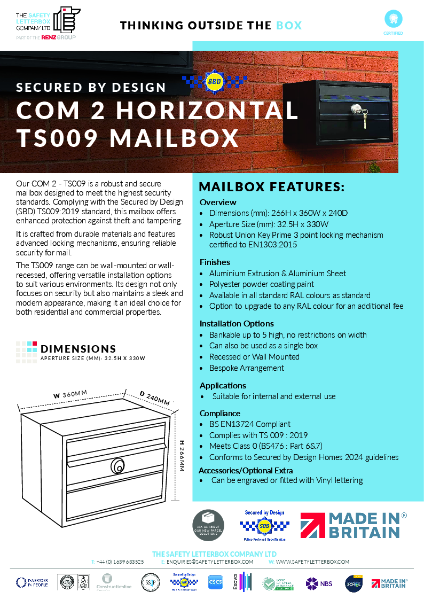 COM 2 TS009 Horizontal Mailbox